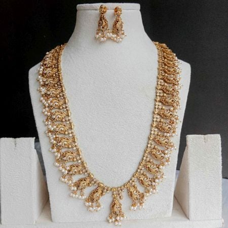 Handmade Brass Metal Jewellery Long Peacock Necklace Set